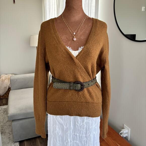 Madewell Sweaters - Madewell‎ Wrap Front Sweater Camel Alpaca Wool Blend Coziest Yarn Size Medium